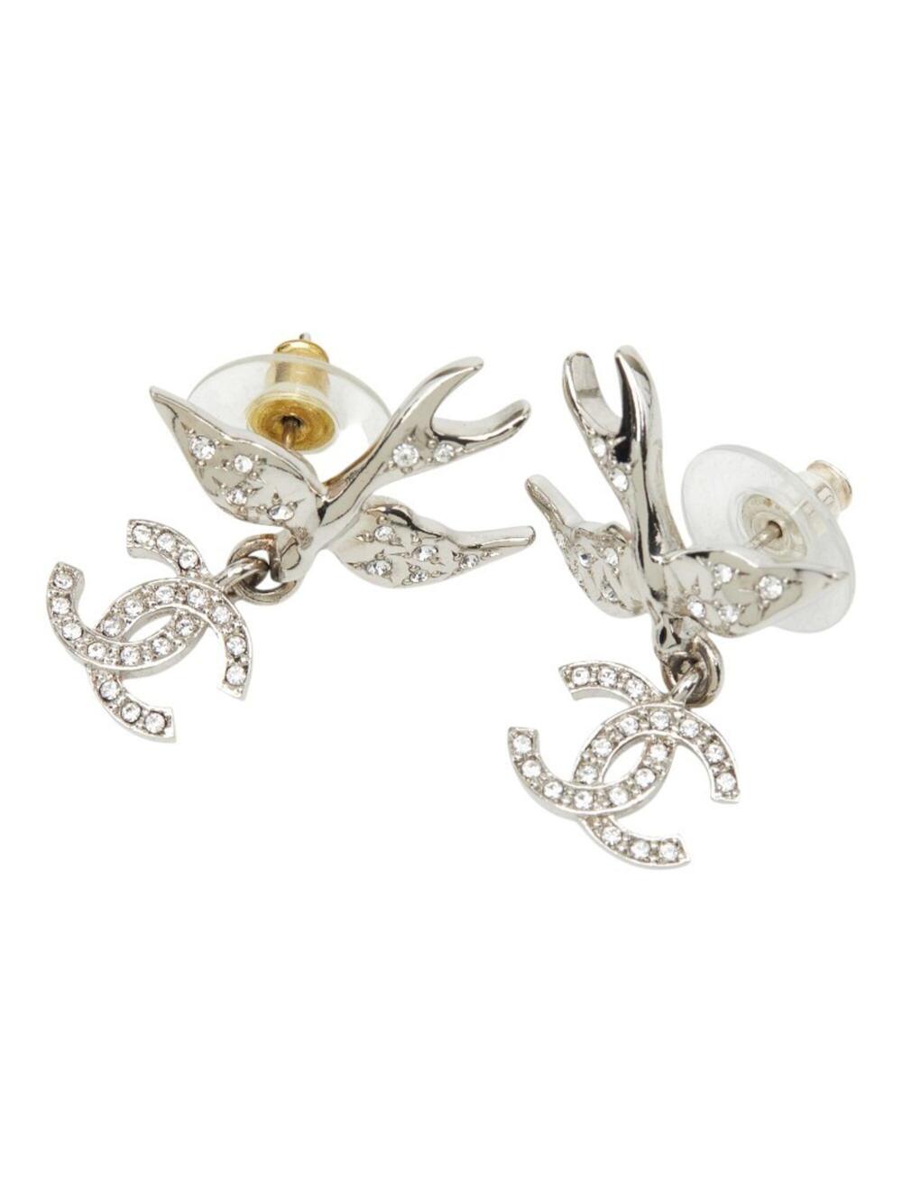 Chanel Earrings Crystal Stud Silver- #276080C10B